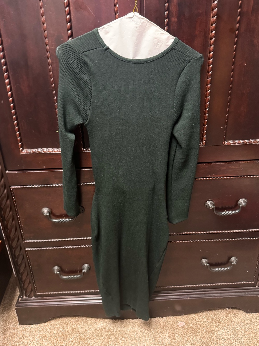 Long Sleeve Knit Bodycon Dress in Dark Green